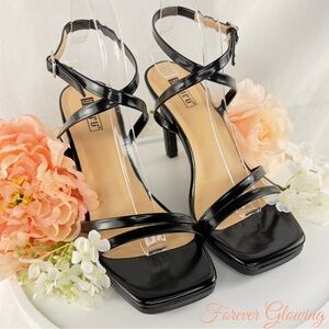 Black Strappy Heels | Elegant Square Toe Dress Sandals